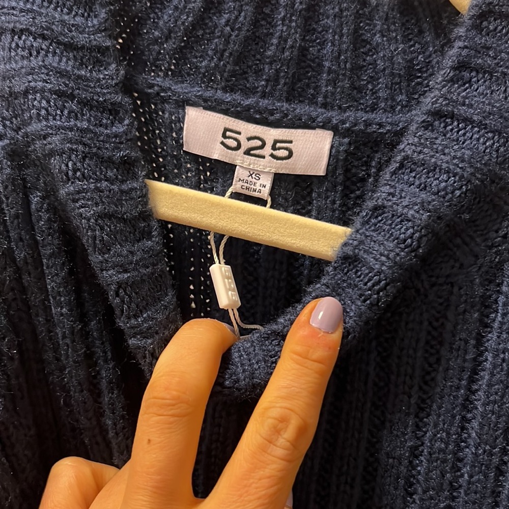 Navy blue sweater with open shoulder